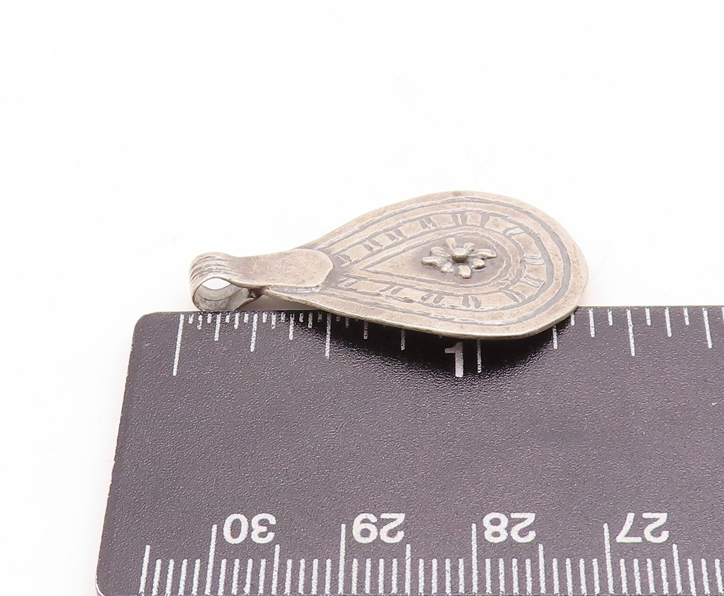 925 Sterling Silver Vintage Pendant Dark Tone Flower & Design Etched  PT23743