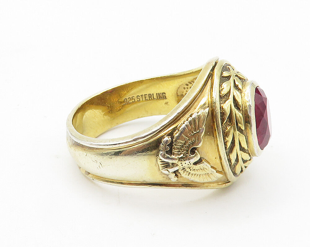 925 Sterling Silver  Lab Ruby US Marines Gold Plated Ring Sz 12  RG10090