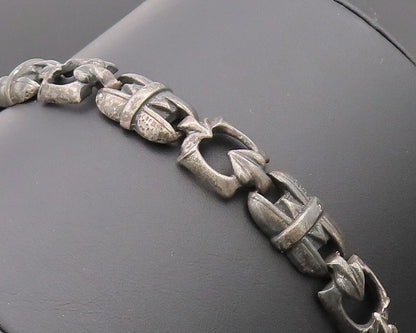 925 Sterling Silver Vintage Bracelet Solid Carved Flower Motif Link  BT10191