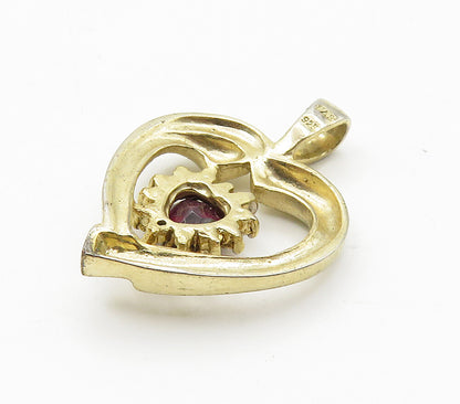 925 Sterling Silver  Garnet & Genuine Diamond Love Heart Pendant  PT12439