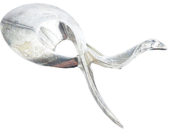 AYSE 925 Sterling Silver  Vintage Shiny Modernist Design Brooch Pin  BP2948