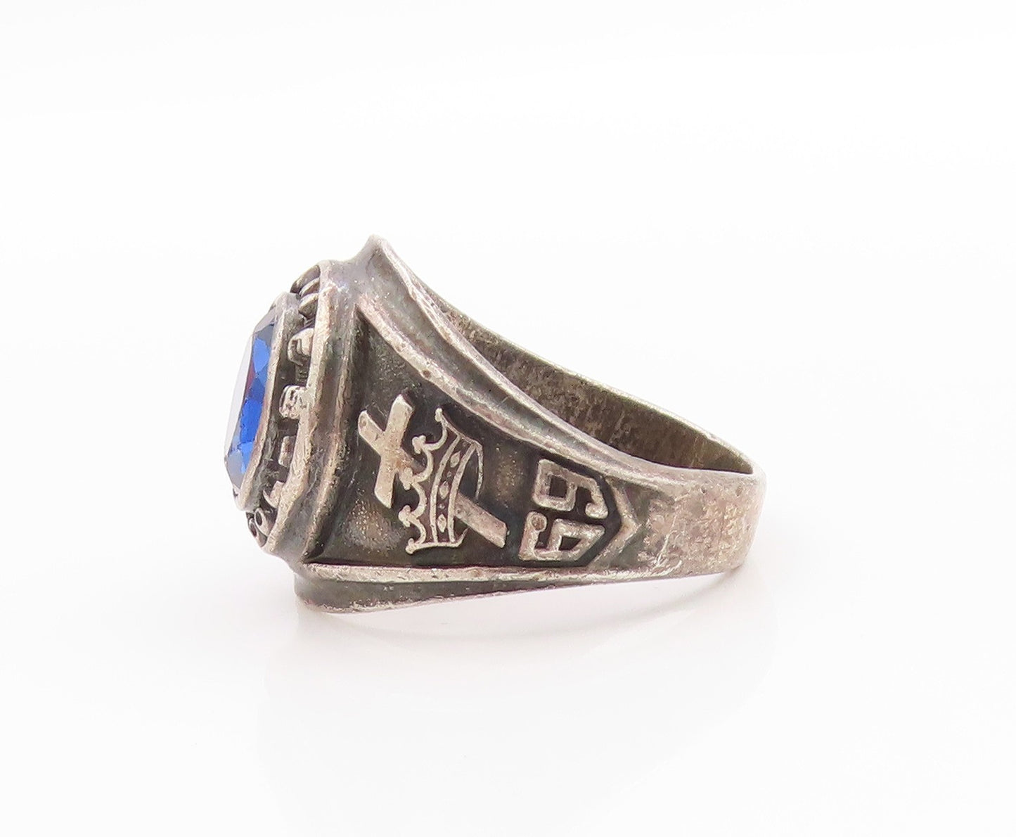 925 Sterling Silver Vintage Ring Sapphire 1969 St. James School Sz 10.5 RG33458