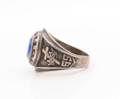 925 Sterling Silver Vintage Ring Sapphire 1969 St. James School Sz 10.5 RG33458