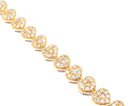 925 Sterling Silver  Topaz Two Tone Love Heart Link Chain Bracelet  BT2616