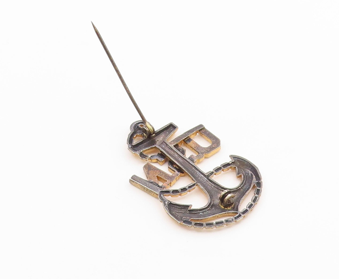 925 Sterling Silver  Vintage Ship Anchor US Navy Two Tone Brooch Pin  BP7433