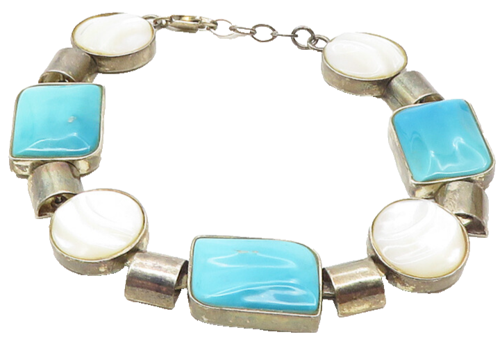 DTR JAY KING 925 Silver  Vintage Mother Of Pearl & Turquoise Bracelet  BT4472