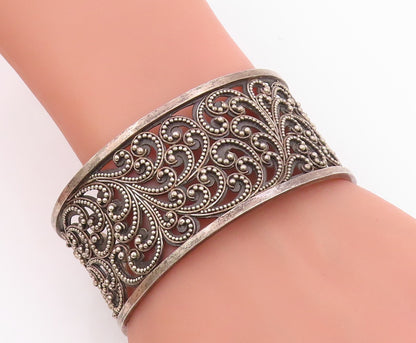 925 Sterling Silver Vintage Bracelet Lois Hill Beaded Scrollwork Cuff  BT11440