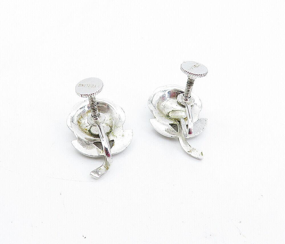 925 Sterling Silver  Vintage Shiny Flower Motif Non Pierce Earrings  EG2733