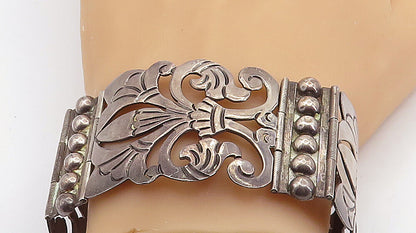 EOR MEXICO 925 Silver  Vintage Dark Tone Open Swirl Chain Bracelet  BT3030