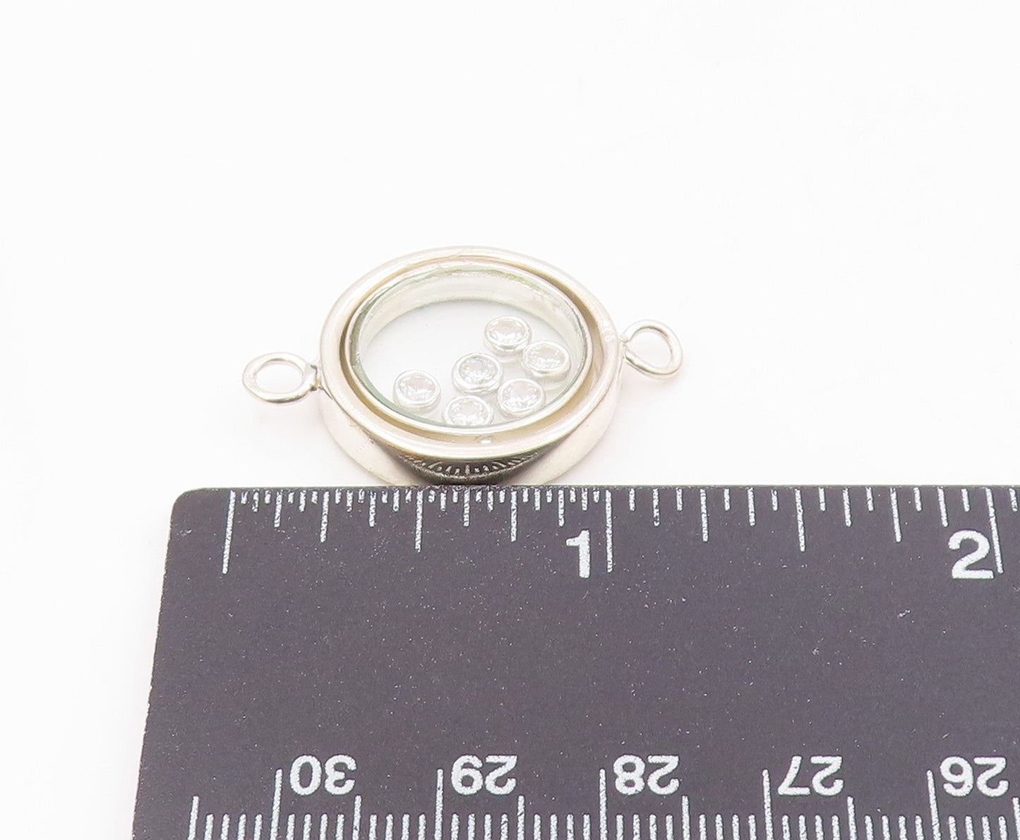 925 Sterling Silver  Vintage Shiny Cubic Zirconia Round Slide Pendant  PT10985