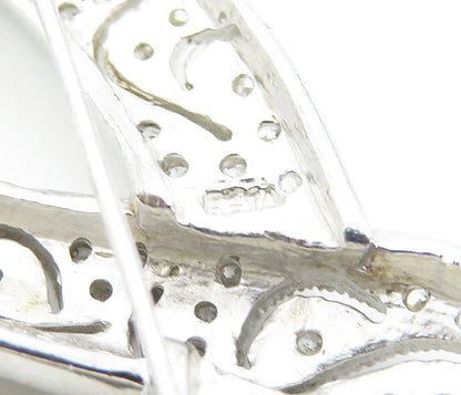 925 Sterling Silver  Vintage Shiny Cubic Zirconia Ribbon Brooch Pin  BP2964