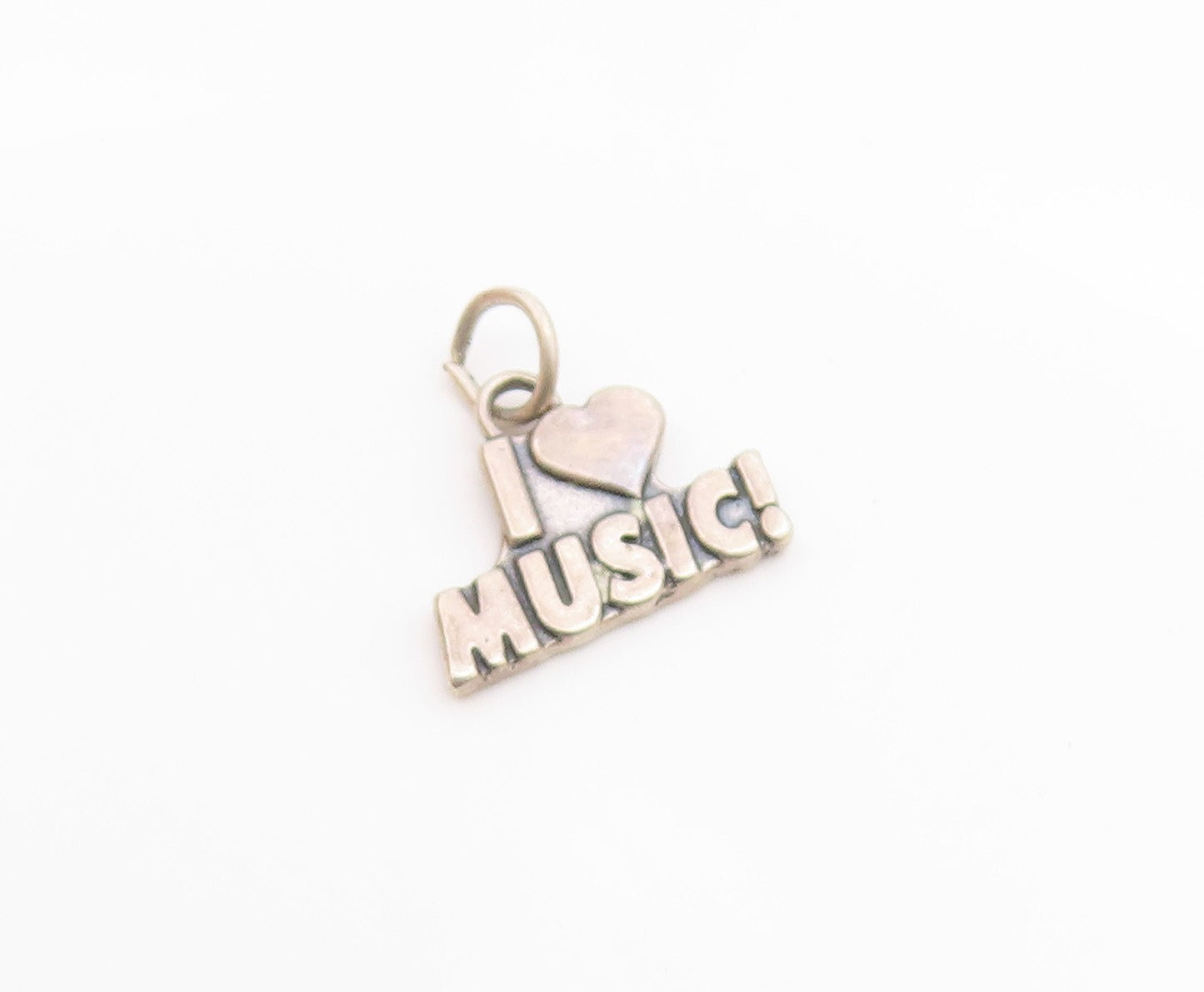 925 Sterling Silver  Vintage Shiny Heart I Love Music Pendant  PT19174