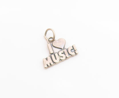 925 Sterling Silver  Vintage Shiny Heart I Love Music Pendant  PT19174