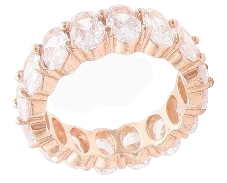 925 Sterling Silver Vintage Ring Rose Gold Plated Oval Cut CZ Band  Sz 7 RG28230