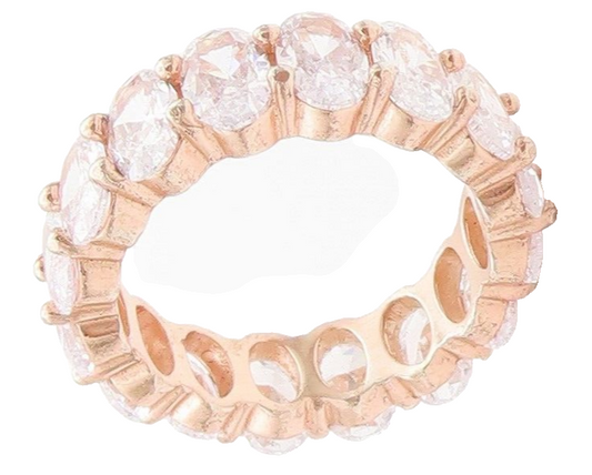 925 Sterling Silver Vintage Ring Rose Gold Plated Oval Cut CZ Band  Sz 7 RG28230