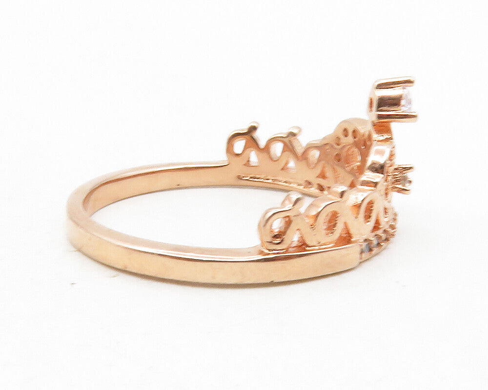 925 Sterling Silver  Topaz Rose Gold Plated Royal Crown Band Ring Sz 9 RG12211