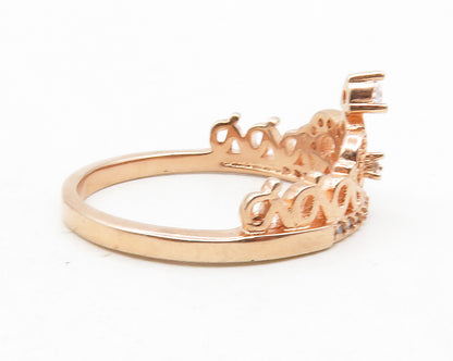 925 Sterling Silver  Topaz Rose Gold Plated Royal Crown Band Ring Sz 9 RG12211