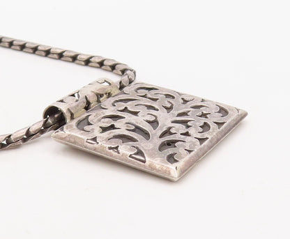 925 Sterling Silver Vintage Necklace Dark Tone Swirly Carved Square  NE4385