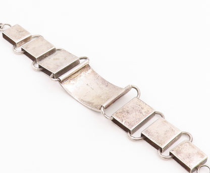 925 Sterling Silver Vintage Bracelet PERU Modernist Geometric Panel Link BT11817