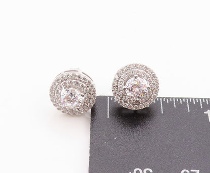 925 Sterling Silver Vintage Earrings Round CZ Halo CZ Band Design Studs  EG13595