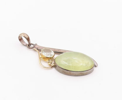 925 Sterling Silver  Vintage Cabochon Prasiolite & Topaz Pendant  PT18839