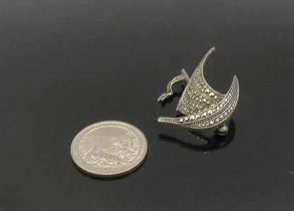 925 Sterling Silver  Vintage Sparkling Sail Boat Motif Brooch Pin  BP8295