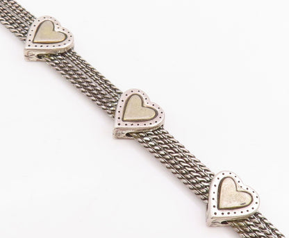 925 Sterling Silver Vintage Bracelet Love Heart Multi Strand Link Chain  BT11504