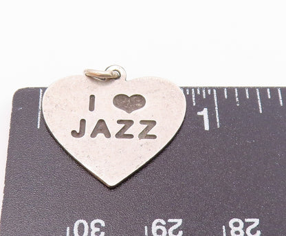 925 Sterling Silver  Vintage I Love Jazz Stamped Love Heart Pendant  PT17130