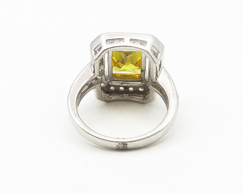 925 Sterling Silver  Yellow & White Cubic Zirconia Cocktail Ring Sz 7  RG10961