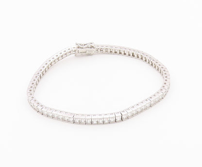 925 Sterling Silver  Vintage Cubic Zirconia Box Link Tennis Bracelet  BT8843