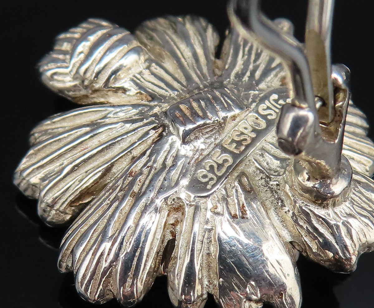 ESPO SIG 14K GOLD & 925 Silver Vintage Chrysanthemum Clip Earrings EG12188