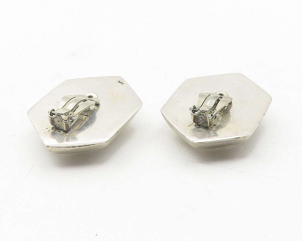 MEXICO 925 Sterling Silver  Vintage Hollow Hexagon Non Pierce Earrings  EG6172