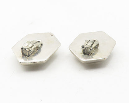 MEXICO 925 Sterling Silver  Vintage Hollow Hexagon Non Pierce Earrings  EG6172