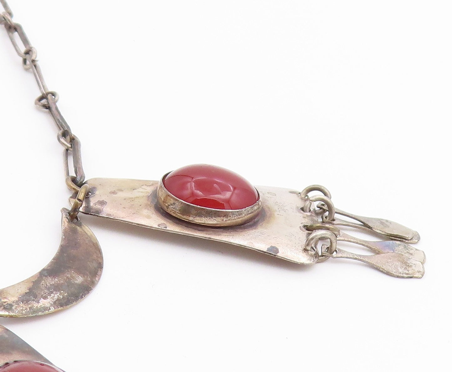 925 Sterling Silver Vintage Necklace ISRAEL Dangling Carnelian Fringe  NE4903