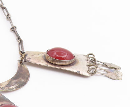 925 Sterling Silver Vintage Necklace ISRAEL Dangling Carnelian Fringe  NE4903