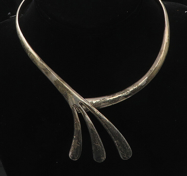 MEXICO 925 Sterling Silver  Vintage Heavy Modernist Collar Necklace  NE2916