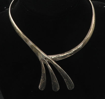 MEXICO 925 Sterling Silver  Vintage Heavy Modernist Collar Necklace  NE2916