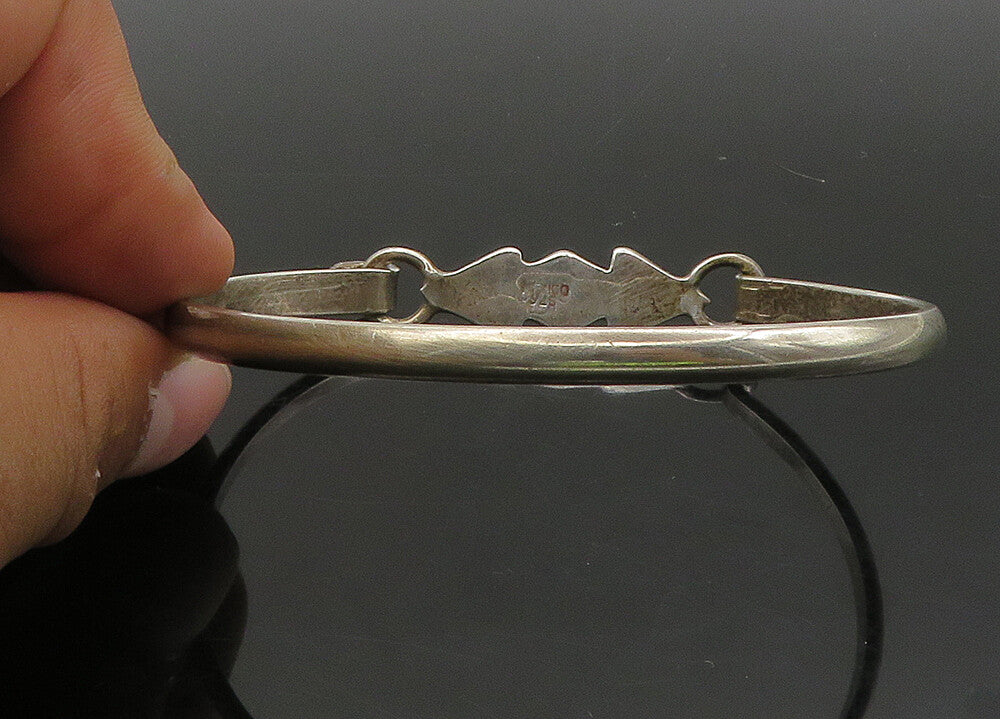 MEXICO 925 Sterling Silver  Vintage Red Jasper Hook Bangle Bracelet  BT8695