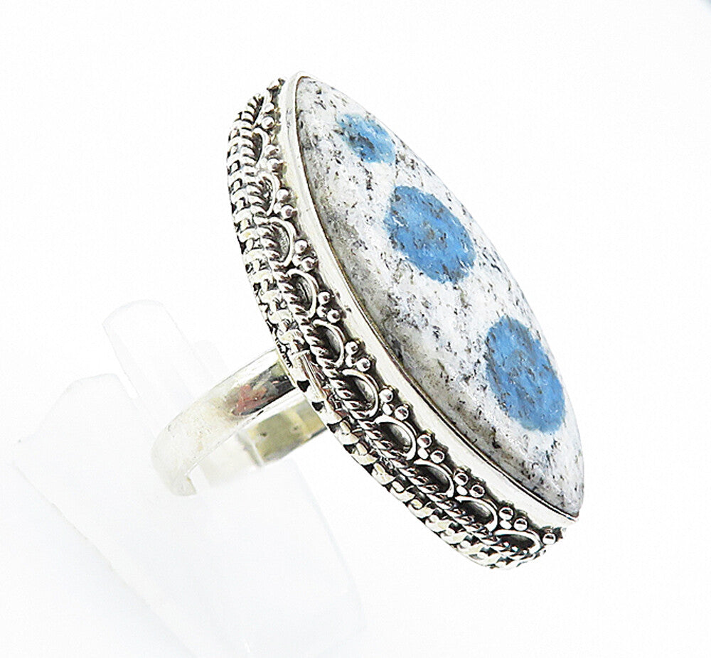 925 Sterling Silver  Dendrite Agate Pointed Oval Cocktail Ring Sz 9  RG8197