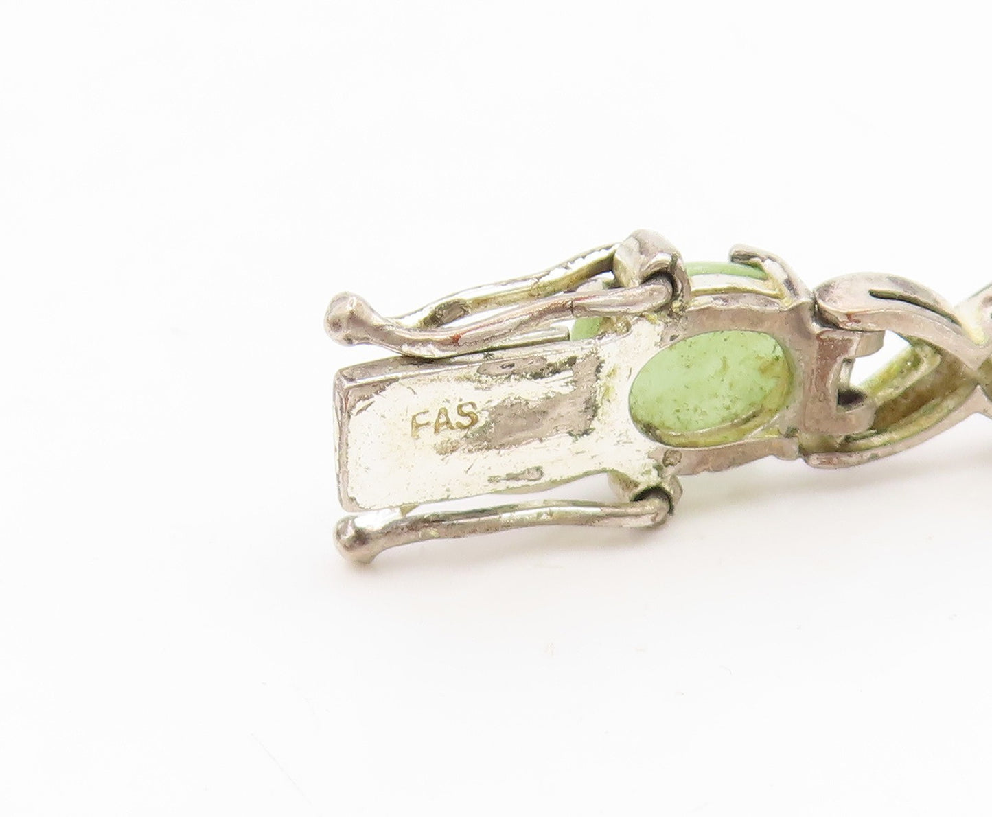925 Sterling Silver Vintage Bracelet Oval Jade Elegant Crisscross Link  BT11744