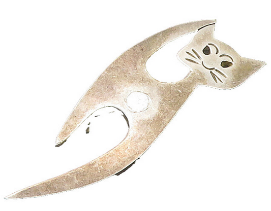 MEXICO 925 Sterling Silver  Vintage Modernist Cat Motif Brooch Pin  BP9310
