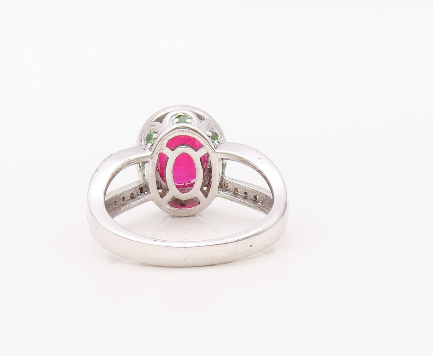 925 Sterling Silver Vintage Ring Designer Oval Pink & White CZ  Sz 7  RG30594