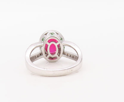 925 Sterling Silver Vintage Ring Designer Oval Pink & White CZ  Sz 7  RG30594