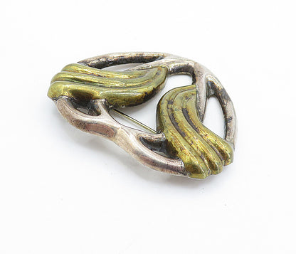 MEXICO 925 Sterling Silver Vintage Two Tone Heart Design Brooch Pin BP2498