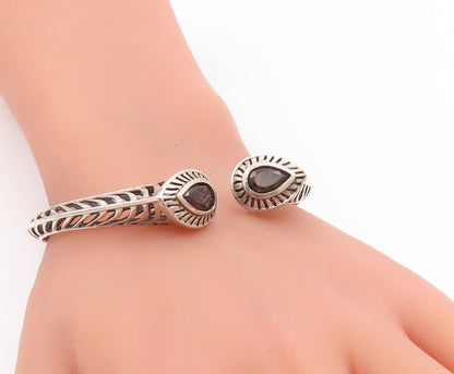 925 Sterling Silver Vintage Bracelet Elegant Pear Cut Smoky Quartz Cuff  BT11801
