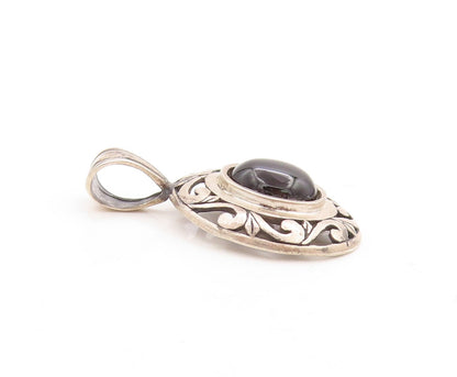 925 Sterling Silver Vintage Pendant JEZLAINE Swirly Carved Cabochon Onyx PT23837