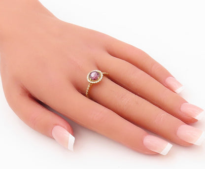 925 Sterling Silver Vintage Ring Gold Plated Round Garnet Halo CZ  Sz 7  RG30423
