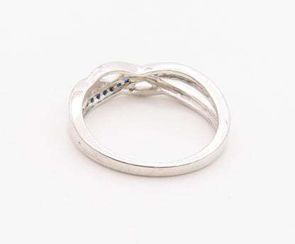 925 Sterling Silver Vintage Ring Elegant Blue CZ Crossover Band  Sz 6  RG36338