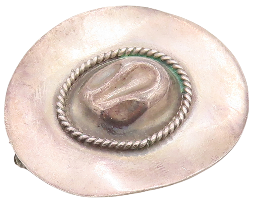 925 Sterling Silver Vintage Brooch Pin MEXICO 3D Cutout Cowboy Hat  BP11210