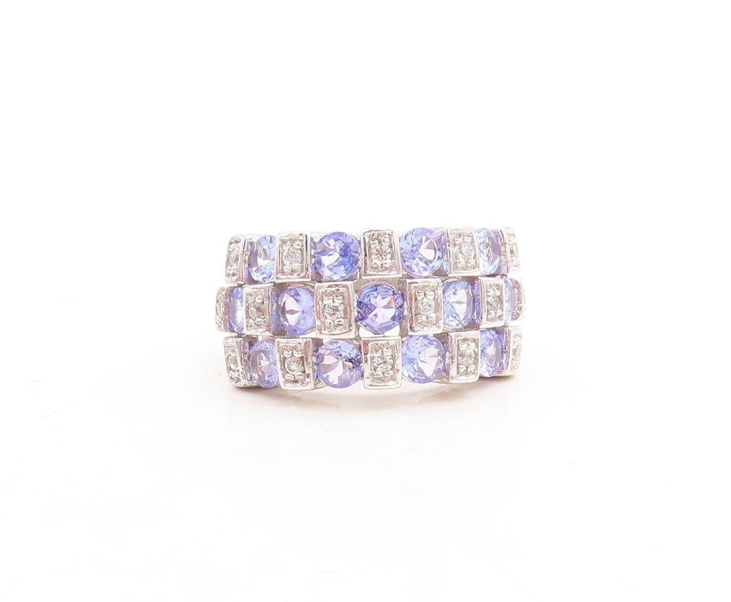 925 Sterling Silver Vintage Ring Square Box Tanzanite & Topaz Inlay Sz 7 RG30114